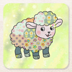 buntes Lämmchen postkarte Square Paper Coaster