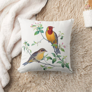 Bunting Birds on Branches Throw Pillow