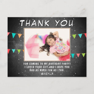 Bunting Flag Chalkboard Birthday Photo Thank you Postcard