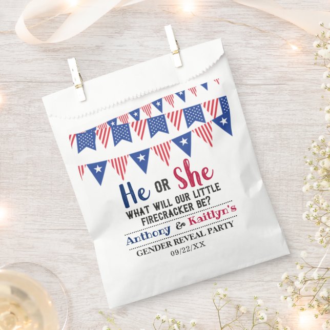 Bunting Flags 4th Of July Gender Reveal Party Favour Bag (Clipped)