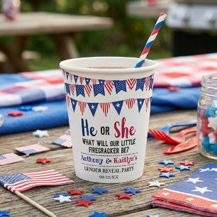 Bunting Flags 4th Of July Gender Reveal Party Paper Cups
