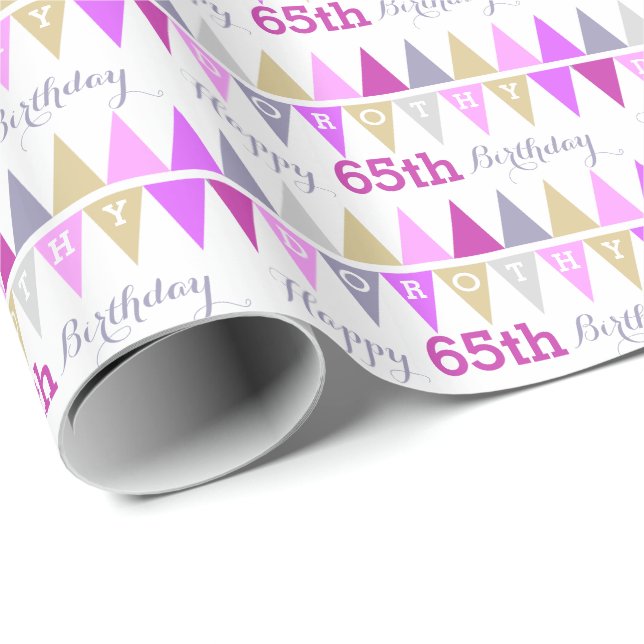 Bunting flags 65th birthday personalized age wrap wrapping paper (Roll Corner)
