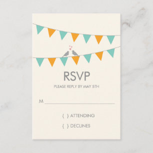Bunting Love Birds Wedding RSVP - Blue Orange Card