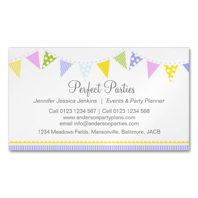 Bunting party event planning business card (Front)
