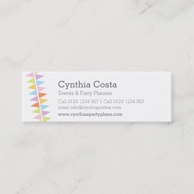 Bunting party events planning slim business cards (Front)