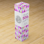 Bunting pattern photo name 50th birthday wine box<br><div class="desc">Bright modern multi-coloured triangular bunting flag style wine box. Personalize with your recipients name,  two photos and birthday year. Currently reads happy 50th birthday Janet and their Vintage year. Designed by Sarah Trett.</div>