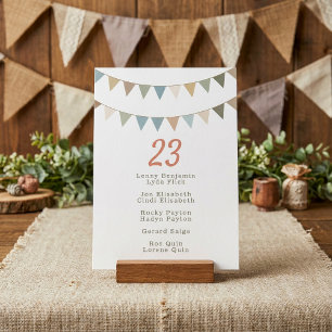 Bunting wedding table number card guest name list