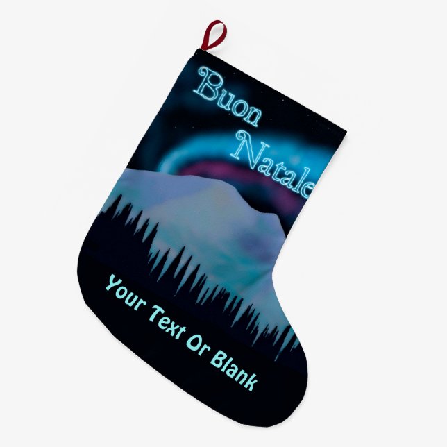 Buon Natale - Aurora Borealis Large Christmas Stocking (Front (Hanging))