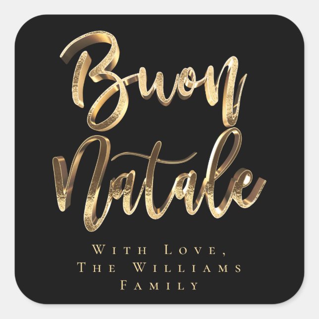 Buon Natale Black and Gold Chic Italian Christmas Square Sticker (Front)