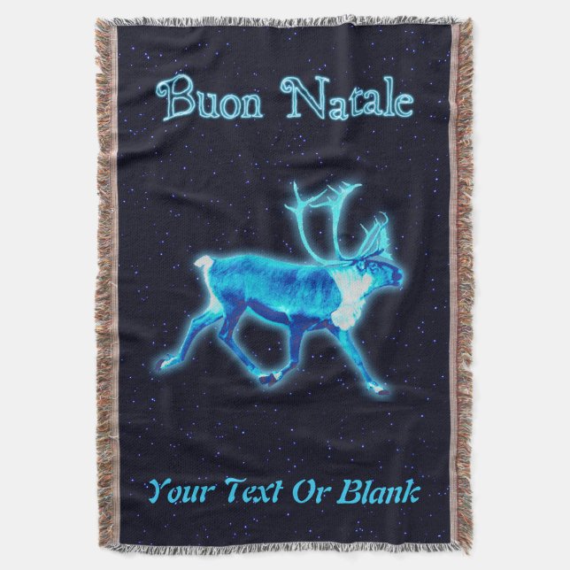 Buon Natale - Blue Caribou (Reindeer) Throw Blanket (Front Vertical)
