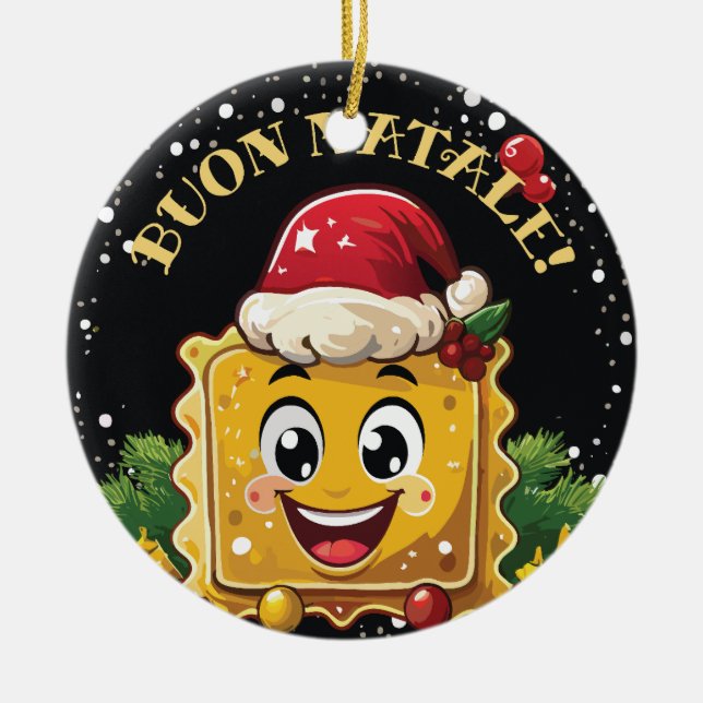 Buon Natale Cute Ravioli Ceramic Ornament (Front)