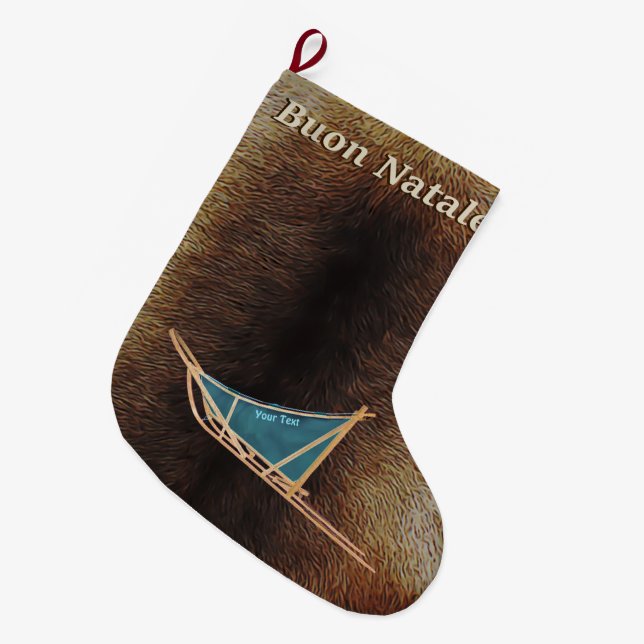 Buon Natale - Dog Sled Large Christmas Stocking (Front (Hanging))