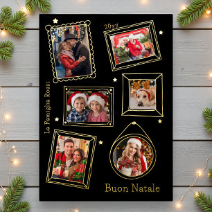 Buon Natale Doodle Frame Multi Photo Foil Holiday Card