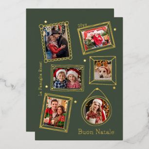 Buon Natale Doodle Frame Multi Photo Foil Holiday Card
