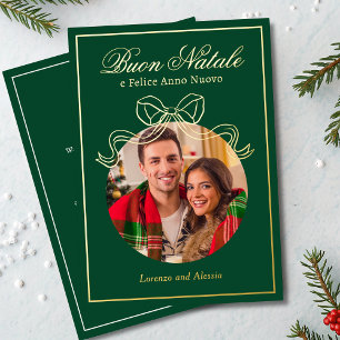 Buon Natale e Felice Anno Nuovo Coquette Bow Photo Foil Holiday Card