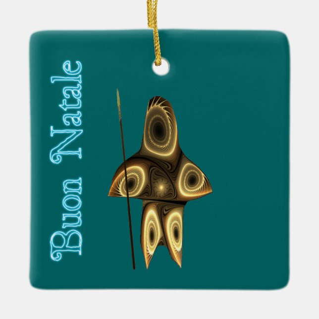 Buon Natale - Fractal Inuit Hunter Ceramic Ornament (Front)