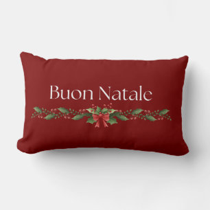 Buon Natale Greenery Wreath Lumbar Pillow