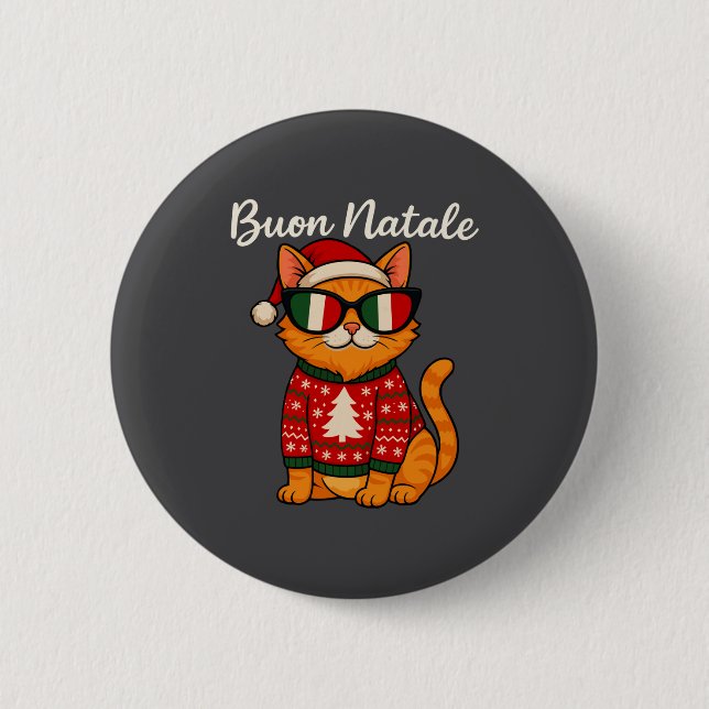 Buon Natale Italian Cat Christmas, Italy Pride Hol 2 Inch Round Button (Front)