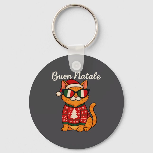Buon Natale Italian Cat Christmas, Italy Pride Hol Keychain (Front)