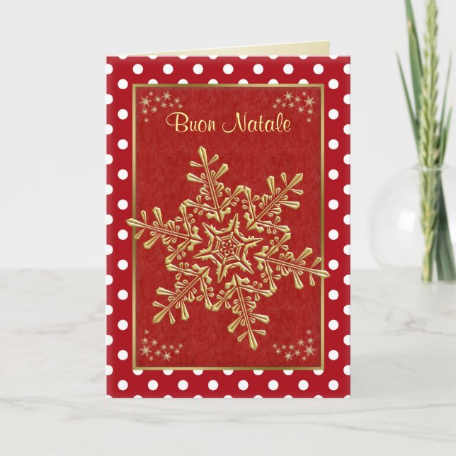 Buon Natale Italian Christmas - gold snowflakes Holiday Card (Front)