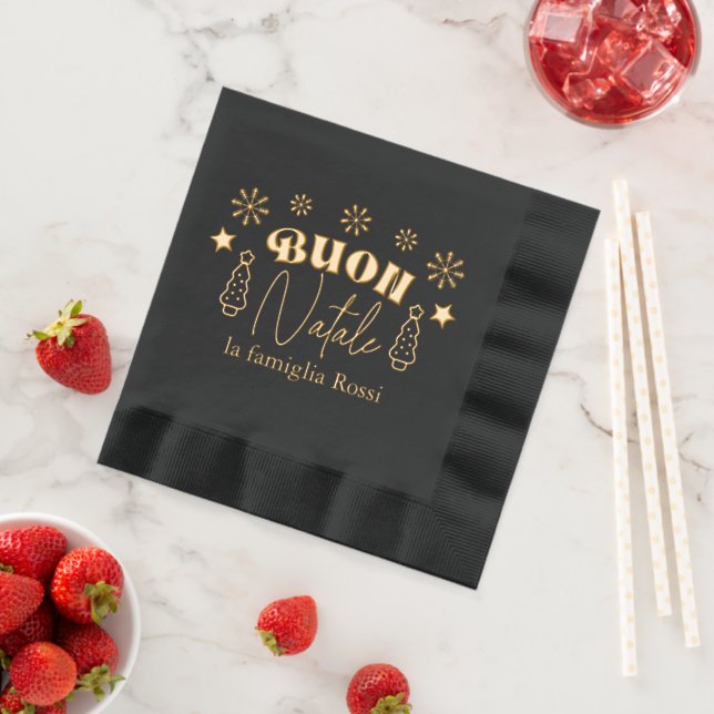 Buon Natale Italian Christmas Party Custom Foil Napkins (Insitu (Strawberry))
