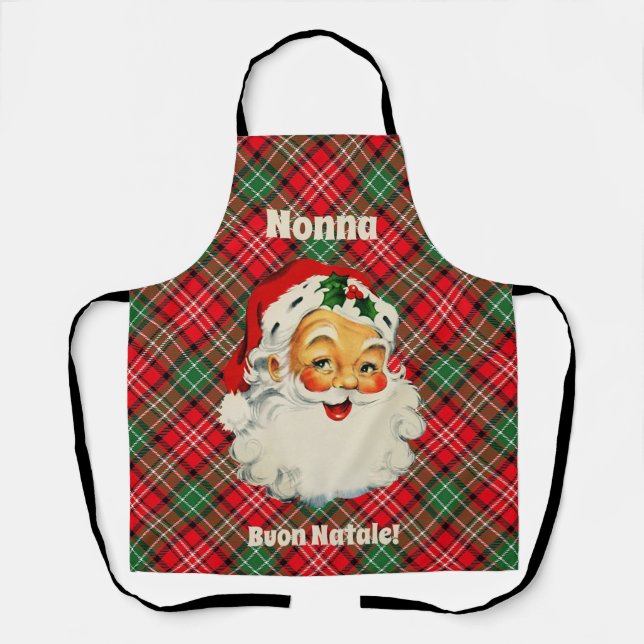 Buon Natale Italian Christmas Santa Plaid Apron (Front)