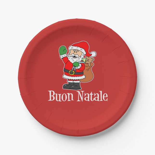 Buon Natale Italian Christmas Santa (RED) Paper Plate (Front)