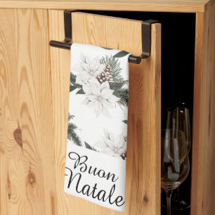 Buon Natale Italian Merry Christmas Floral Kitchen Towel