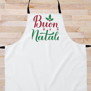 Buon Natale Italian Merry Christmas Holly  Apron
