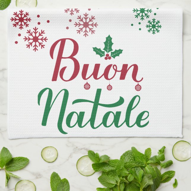 Buon Natale Italian Merry Christmas Kitchen Towel (Folded)