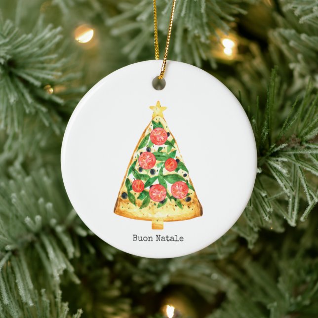 Buon Natale Italian Merry Christmas Pizza Slice Ceramic Ornament (Tree)