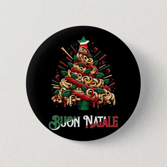 Buon natale italian pasta christmas tree xmas for  2 inch round button (Front)