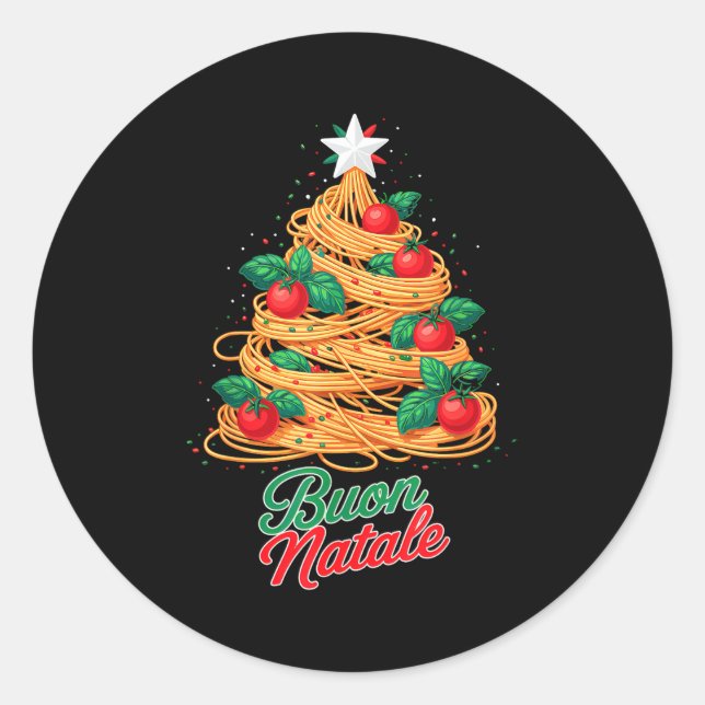 Buon Natale Italian Pasta Spaghetti Funny Christma Classic Round Sticker (Front)