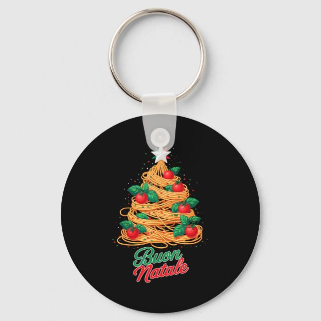 Buon Natale Italian Pasta Spaghetti Funny Christma Keychain (Front)