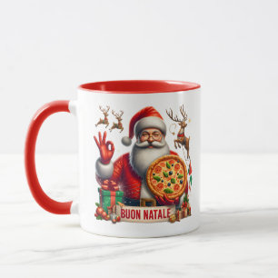 Buon Natale Italian Santa with Pizza & Reindeer  Mug