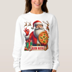 Buon Natale Italian Santa with Pizza & Reindeer  Sweatshirt