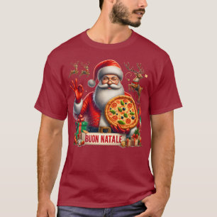 Buon Natale Italian Santa with Pizza & Reindeer  T-Shirt