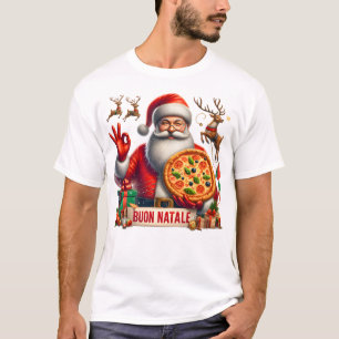 Buon Natale Italian Santa with Pizza & Reindeer T-Shirt