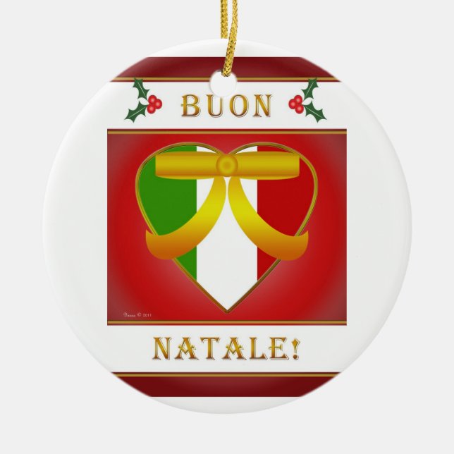 Buon Natale Italien Drapeau Coeur - Ornement Ronde (Devant)