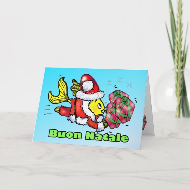 Buon Natale Italien Poisson drôle jolie carte de N (Devant)