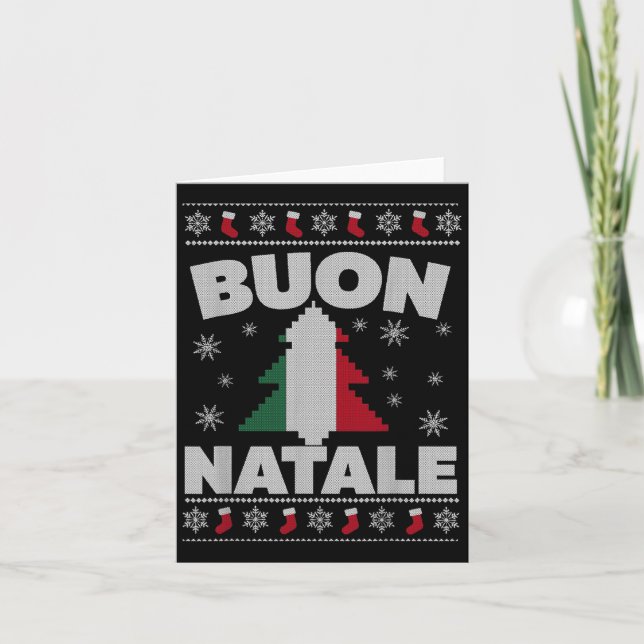 Buon Natale Merry Christmas Tree Italian Ugly Xmas Card (Front)
