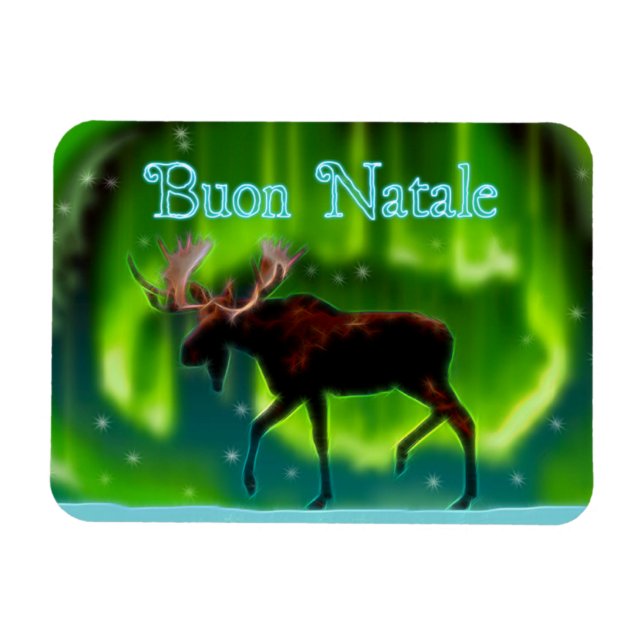 Buon Natale - Northern Lights Moose Magnet (Horizontal)