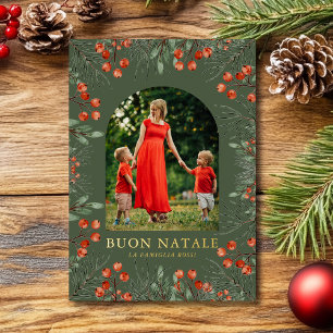 Buon Natale Photo Collage Watercolor Floral Foil Holiday Card