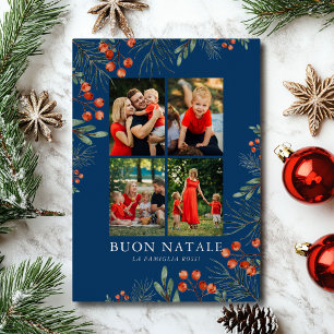 Buon Natale Photo Collage Watercolor Floral Foil Holiday Card