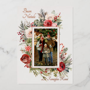 Buon Natale Photo Floral Foil Holiday Card