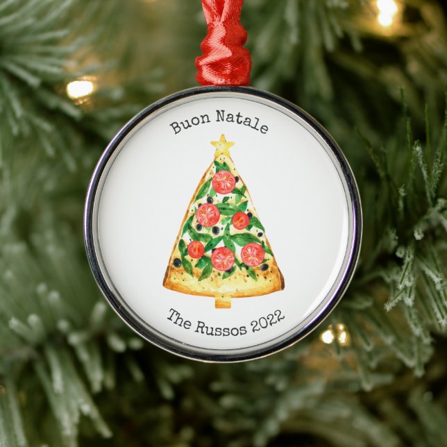 Buon Natale Pizza Slice Year Metal Ornament (Tree)