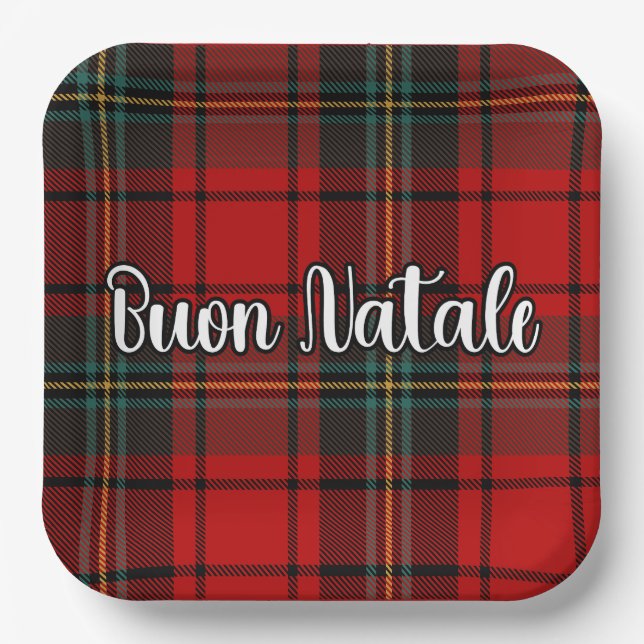 Buon Natale Plaid Paper Plate (Front)