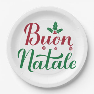 Buon Natale Red and Green Christmas  Paper Plate