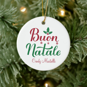 Buon Natale Red and Green Italian Christmas Ceramic Ornament