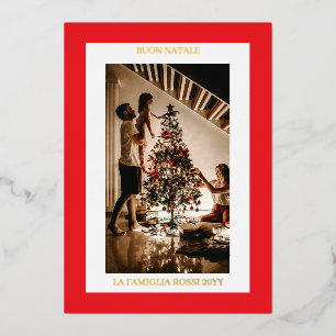 Buon Natale Red Gold Simple Modern Photo  Foil Holiday Card